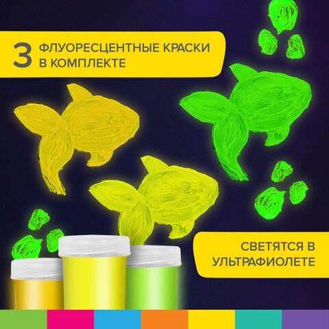 Краски пальчиковые для малышей от 1 года, 6 цветов (3 классических + 3 флуоресцентных) х 40 мл, BRAU