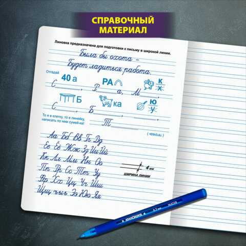 Тетрадь ПРОПИСЬ № 5 12 л. узкая линия, со справочным материалом, обложка картон, ЮНЛАНДИЯ, 404850