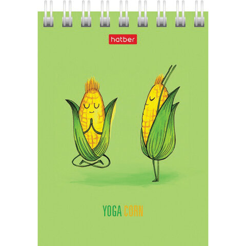 Блокнот МАЛЫЙ ФОРМАТ А7 75х105 мм, 60 л., гребень, картон, клетка, HATBER, "Йога-Фитнес", 066625, 60