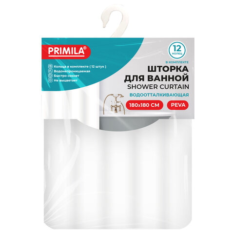 Шторка для ванной PEVA, 180х180см, кольца в комплекте, 3 цвета ассорти (белый, голубой, коричневый),