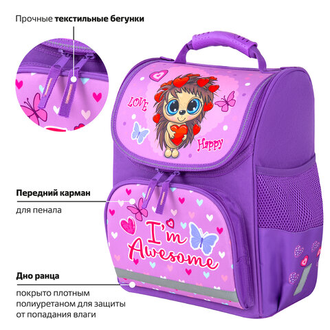 Ранец ПИФАГОР BASIC, 1 отделение, 3 кармана, эргономичная спинка, "Awesome", 35х28х18 см, 271370