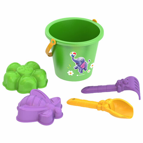 Набор для игр в песке: ведерко, совочек, грабельки, 2 формочки "Ассорти", НОРДПЛАСТ, 181