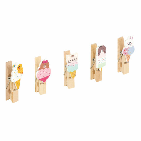 Прищепки декоративные "Сладкие истории", 10 штук, 3,5 см, ассорти, со шпагатом, ОСТРОВ СОКРОВИЩ, 662