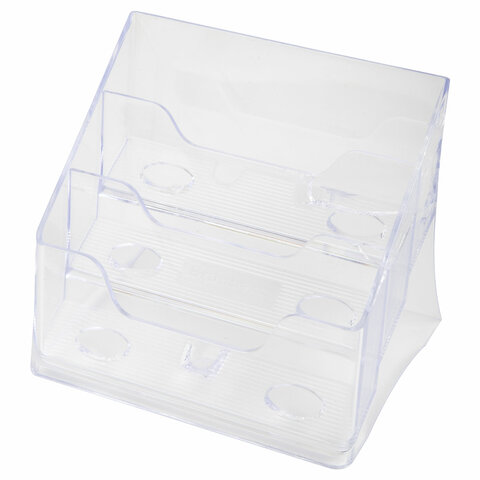 Подставка для визиток настольная BRAUBERG-CONTRACT, на 150 шт., 85х100х75 мм, 3 отделения, прозрачна