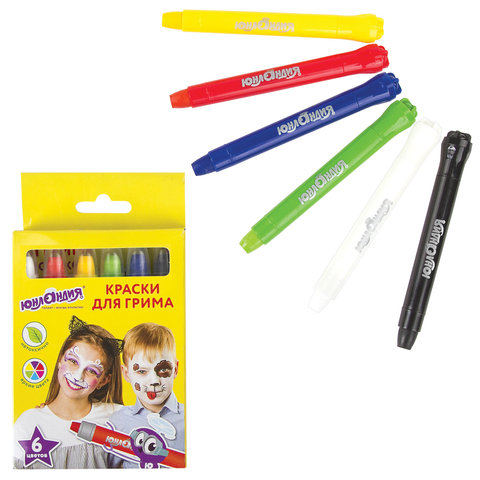 Краски для грима (аквагрим) ЮНЛАНДИЯ, НАБОР 6 цветов, яркие цвета, для лица и тела, смываются водой,