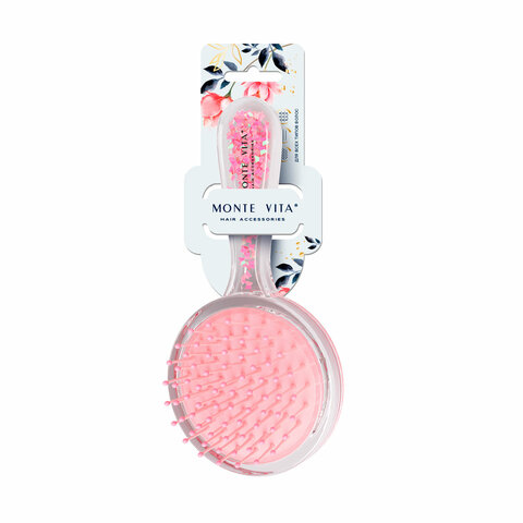 Расческа для волос массажная 20х8,5 см, с блестками прозрачный/розовый MONTE VITA, 457424
