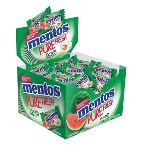 Жевательная резинка MENTOS (Ментос) "Pure White" со вкусом арбуза, 100 мини-упаковок по 2 г