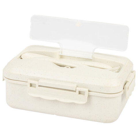 Ланч-бокс контейнер 3 отделения 1,4л ложка, вилка, 8х21х14см, бежевый, JOYLUX ECO, 609346
