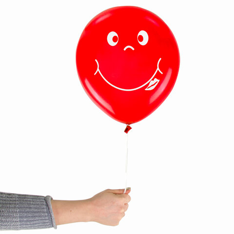 Шары воздушные ЗОЛОТАЯ СКАЗКА, 12" (30 см), КОМПЛЕКТ 5 штук, ассорти 5 цветов, с рисунком "Смайл", п