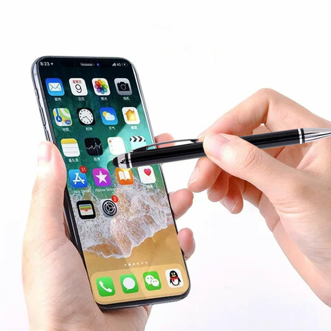 Ручка-стилус SONNEN для смартфонов/планшетов, СИНЯЯ, корпус черный, серебристые детали, линия письма