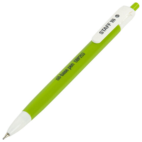 Ручка шариковая масляная автоматическая STAFF "OBP-253", СИНЯЯ, корпус ассорти, узел 0,7 мм, линия п