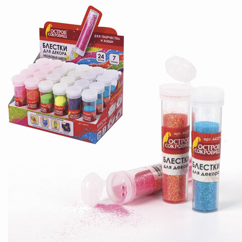 Блестки (глиттер) для декора, поделок, DIY, творчества, оформления, ОСТРОВ СОКРОВИЩ, НЕОН, 7 грамм, 