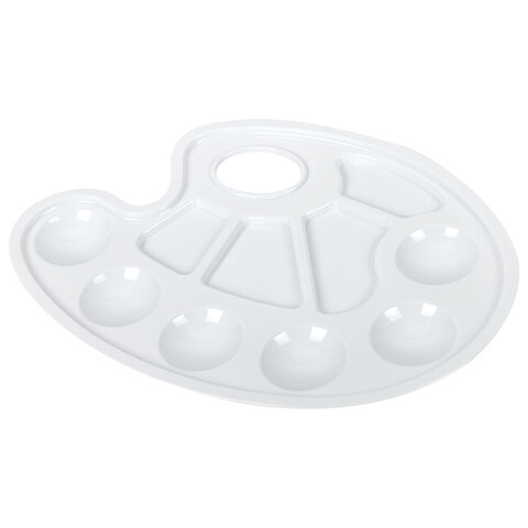 Палитра для рисования ЮНЛАНДИЯ белая, овальная, 6 ячеек для красок и 4 для смешивания, европодвес, 2