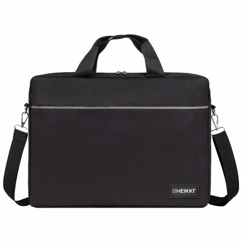 Сумка портфель HEIKKI MAXIMUM (ХЕЙКИ) с отделением для ноутбука 17,3", черная с серой вставкой, 34х4