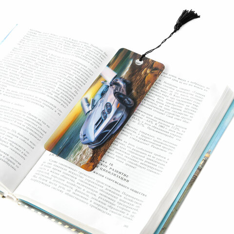 Закладка для книг с линейкой 3D-ОБЪЕМНАЯ BRAUBERG, "Мерседес", с декоративным шнурком, 125768