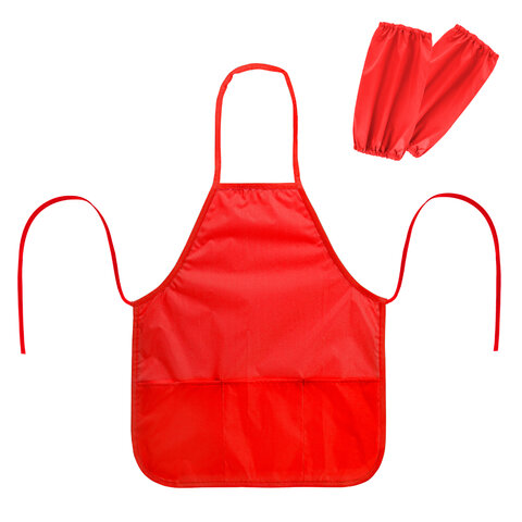 Фартук с нарукавниками для уроков труда ПИФАГОР, 3 кармана, увеличенный размер, 45x60 см, красный, 2