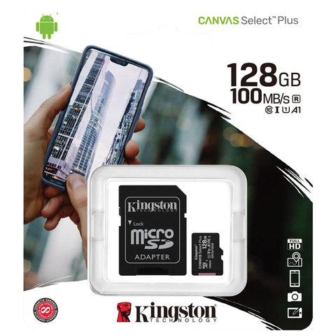 Карта памяти microSDXC 128 GB KINGSTON Canvas Select Plus UHS-I U1,100 Мб/с (class 10), адаптер, SDC