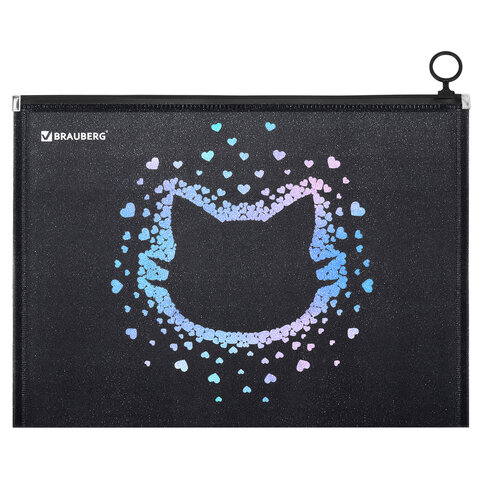 Папка для тетрадей BRAUBERG А4, 1 отделение, пластик, на zip-lock молнии, "Pretty face", 273319