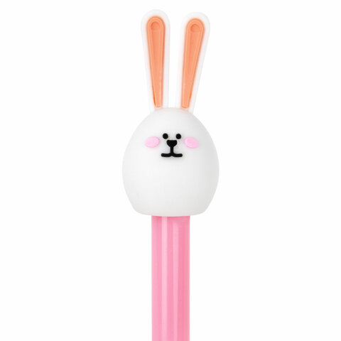 Ручка с топпером шариковая ЮНЛАНДИЯ "Ушастый зайка", корпус ассорти, СИНЯЯ, пишущий узел 0,7 мм, 143