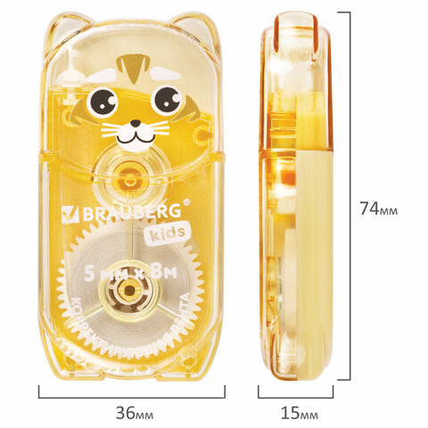 Корректирующая лента BRAUBERG KIDS "ЗВЕРЯТА", 5 мм х 8 м, механизм перемотки, корпус ассорти, блисте