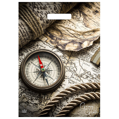 Пакет с вырубной ручкой ПВД, 40х31,5 см, "Грэй Глосс Карта", 50 мкм, н00228277