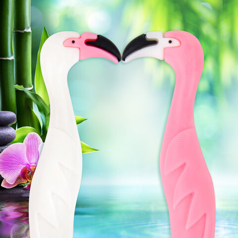 Ручка фигурная шариковая ЮНЛАНДИЯ "Фламинго", мягкий силиконовый корпус, ассорти, СИНЯЯ, пишущий узе