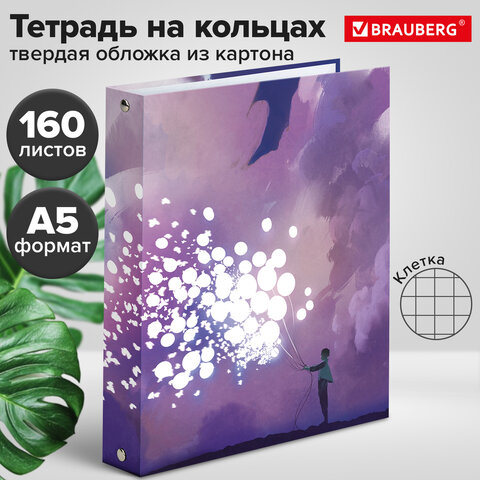 Тетрадь на кольцах А5 (175х215 мм), 160 листов, твердый картон, клетка, BRAUBERG, "Anime Dreams", 40