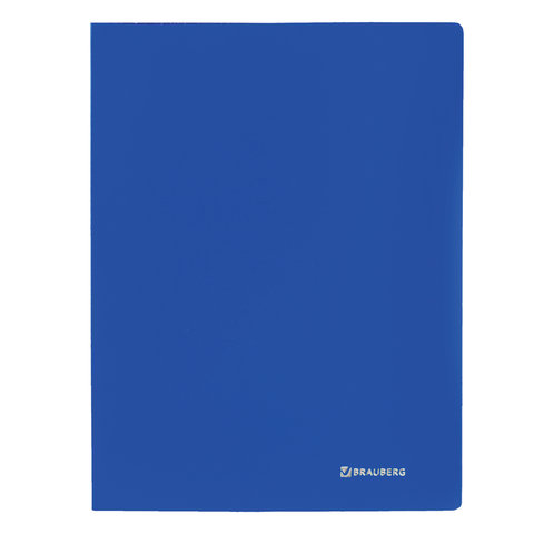 Папка с боковым металлическим прижимом BRAUBERG стандарт, синяя, до 100 листов, 0,6 мм, 221629