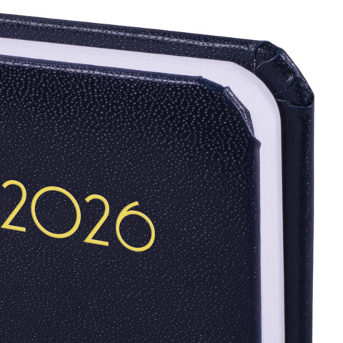 Ежедневник датированный 2026, МАЛЫЙ ФОРМАТ 100х150 мм, А6, BRAUBERG "Select", балакрон, темно-синий,