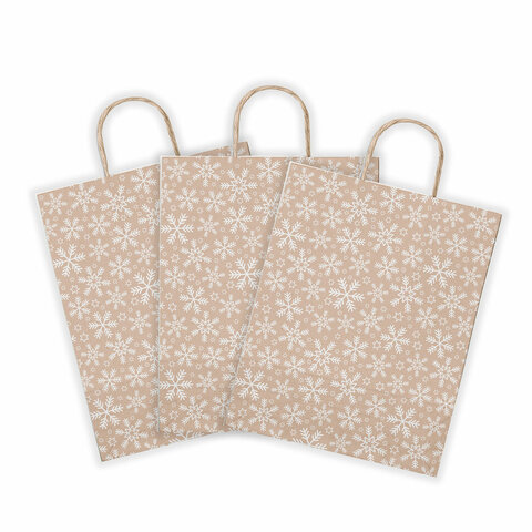 Крафт пакет бумажный "Снежинка" 22х12х25 см, с кручеными ручками, плотность 80 г/м2, 115465