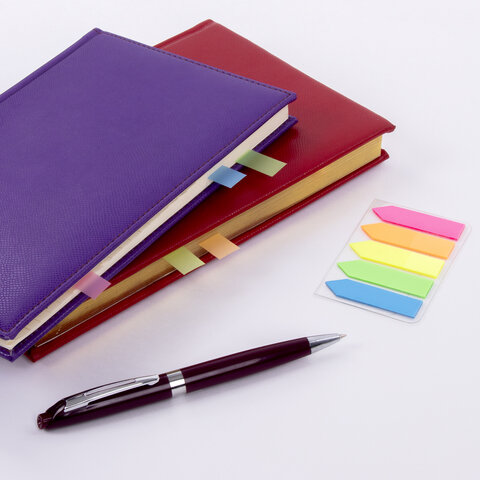 Закладки клейкие неоновые STAFF "СТРЕЛКИ", 45х12 мм, 100 штук (5 цветов х 20 листов), на пластиковом