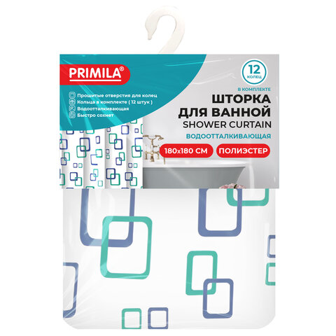 Шторка для ванной ПОЛИЭСТЕР, 180х180см, кольца в комплекте, ФИГУРЫ, PRIMILA, 700081