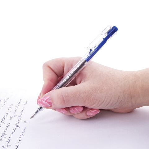 Ручка шариковая автоматическая STAFF "Basic" BPR-245, СИНЯЯ, корпус прозрачный, 0,7 мм, линия письма