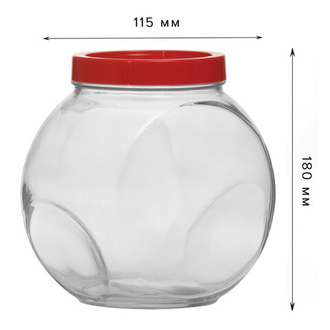 Банка для сыпучих продуктов, с красной крышкой, объем 2000 мл, стекло, PASABAHCE "БЕЛЛА", 80002СЛ1