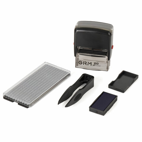 Штамп самонаборный 4-строчный, оттиск 38х14 мм, синий, без рамки, GRM 20, КАССА В КОМПЛЕКТЕ, 1160000