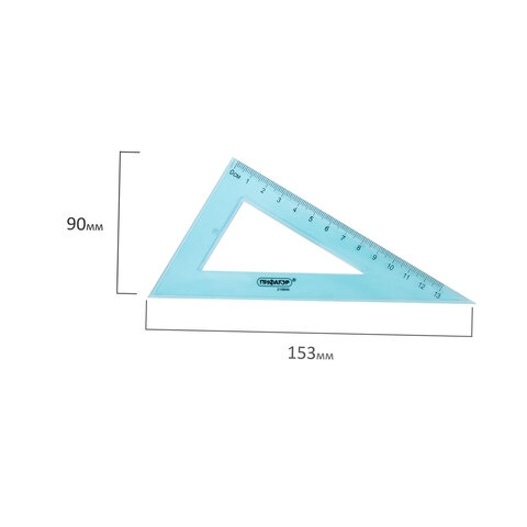 Треугольник пластиковый 30*13 см ПИФАГОР, тонированный, прозрачный, 210846