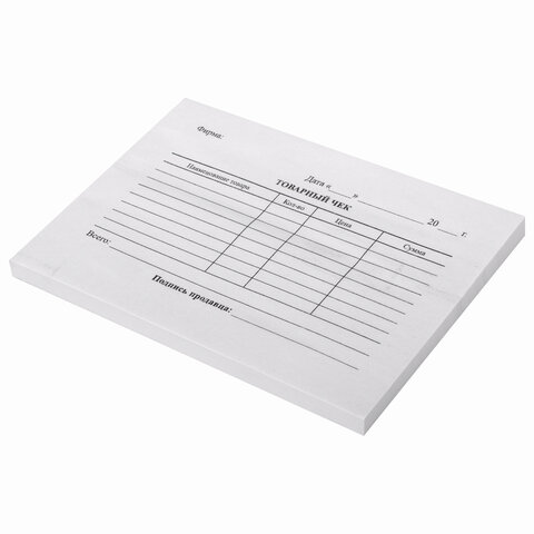 Бланк бухгалтерский, офсет, "Товарный чек", А6 (98х136 мм), СПАЙКА 100 шт., STAFF, 130136