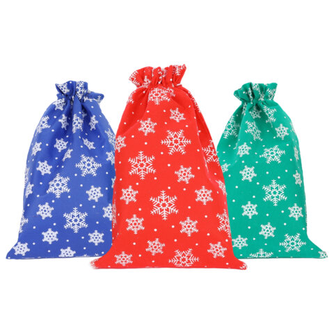 Подарочный мешок (1шт) новогодний, 30х20см, "Snowflakes", нетканый материал, 3 цвета ассорти, ЗОЛОТА