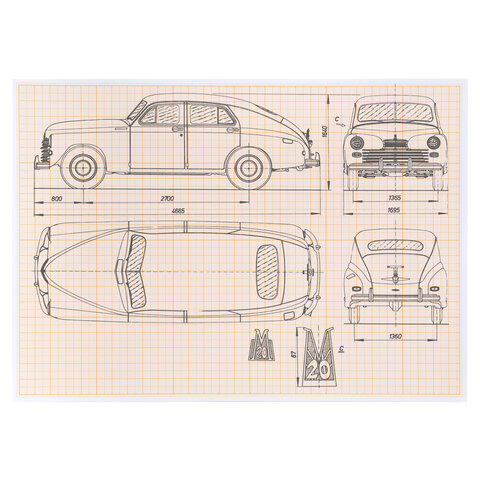 Бумага масштабно-координатная (миллиметровая), папка, А4, оранжевая, 10 листов, 65 г/м2, STAFF, 1134