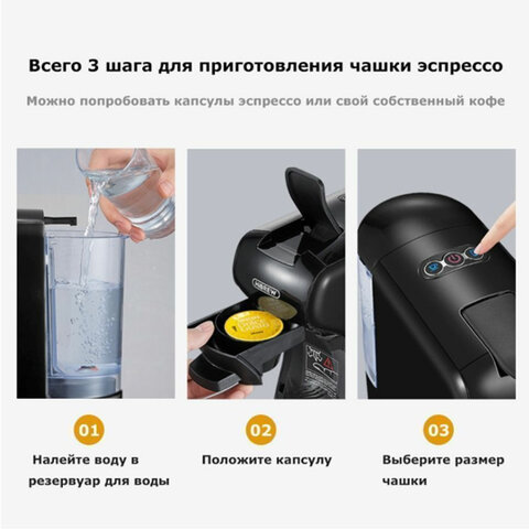 Кофемашина капсульная 4 в 1 NESPRESSO/DOLCEGUSTO/чалды/молотый HIBREW H1A, 1450 Вт, объем 0,7 л, чер
