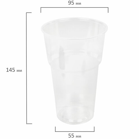 Стакан одноразовый пластиковый, прозрачный 500 мл, КОМПЛЕКТ 20 шт., БЮДЖЕТ, ПП, холодное/горячее, LA