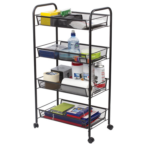 Этажерка (тележка) BRABIX офисно-бытовая 4 яруса, на колесах, металл, черная, 43,5х26х83,5 см, 60375