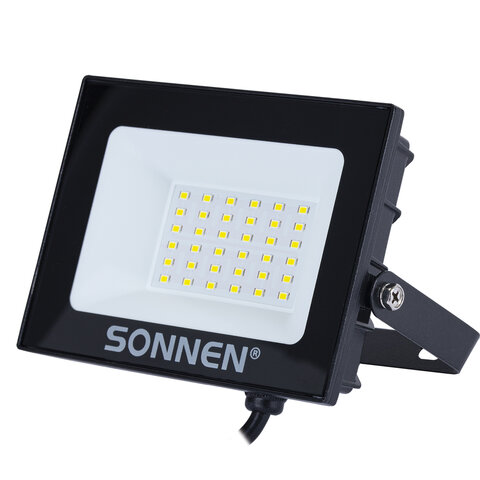Прожектор светодиодный 30 Вт, 6500 К, 2400 Лм, 30 м2, IP65, 146x98x26 мм, черный, SONNEN, 238413