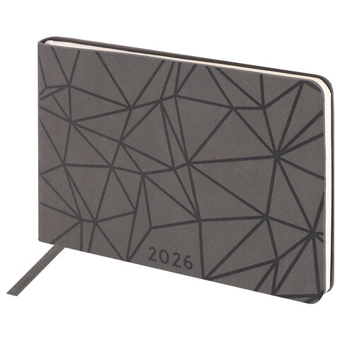 Еженедельник датированный 2026 МАЛЫЙ ФОРМАТ 105х160 мм, А6, BRAUBERG "Imprint", тиснение, черный, 11
