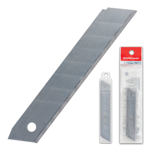 Лезвия для ножей 18 мм КОМПЛЕКТ 10 ШТ., толщина лезвия 0,5 мм, в пластиковом пенале, ERICH KRAUSE, 1