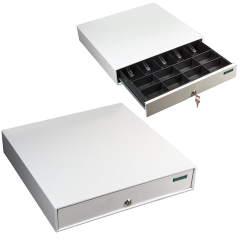 Ящик денежный для кассира "Меркурий 100", БОЛЬШОЙ, 432х428х88 мм, отделений для монет - 8, для купюр