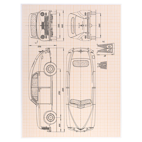 Бумага масштабно-координатная (миллиметровая), скоба, БОЛЬШОЙ ФОРМАТ А3, оранжевая, 8 листов, 65 г/м