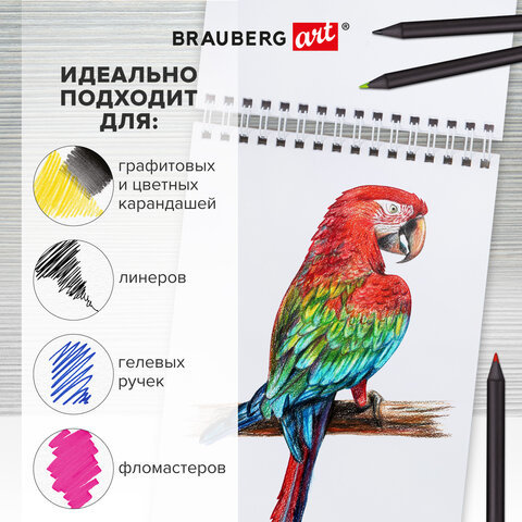 Скетчбук, белая бумага 120 г/м2, 190х190 мм, 80 л., гребень, жёсткая подложка, BRAUBERG ART, Ассорти