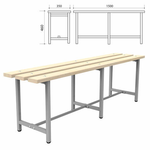 Скамья деревянная на металлокаркасе "СТ 3", 1500х350х460 мм, регулируемые опоры, каркас металлически
