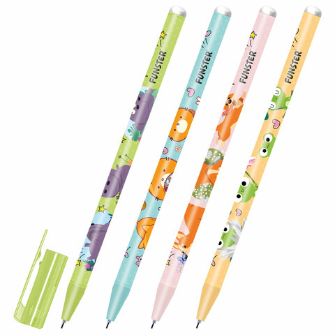 Ручка стираемая гелевая с принтом FUNSTER "CUTE ANIMALS", СИНЯЯ, корпус ассорти, игольчатый наконечн